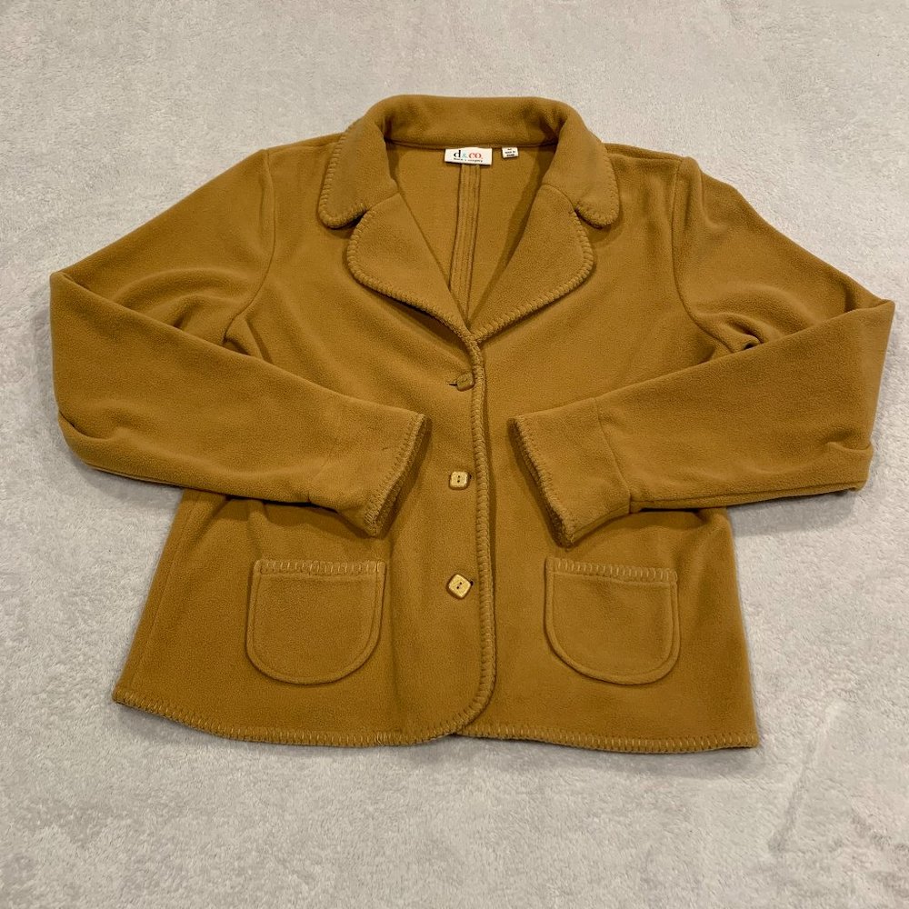 d & co. Size M Tan Fleece Blanket Stitch Coat